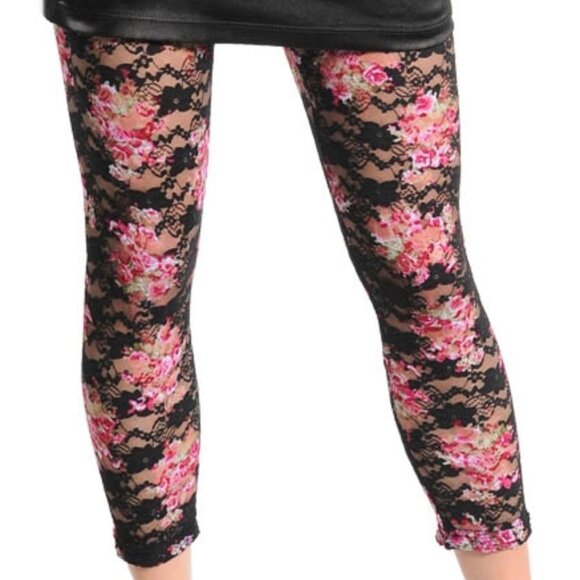 Gothic Lolita Victorian Pink Rose Lace Cropped Legging - Picture 1 of 3